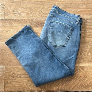 JAMES JEANS “Slim Boyfriend” stretch distressed jeans, size 12 (34 waist).
